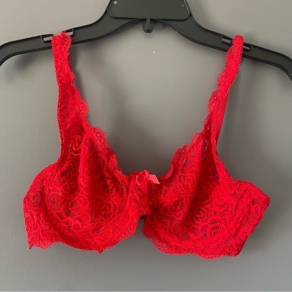 Romantic Era Lace Bralette Bold Red Sheer Intimates Bra Coquette Chic